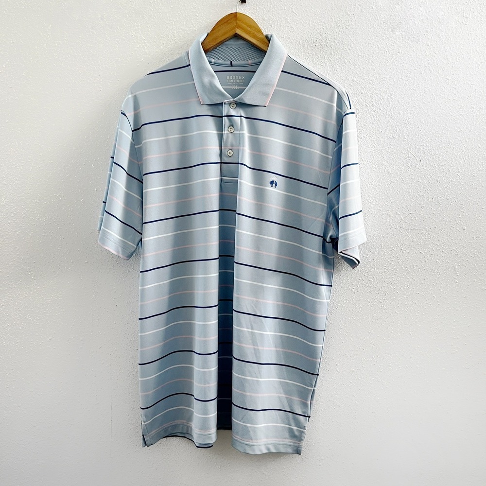 BROOKS BROTHERS Stretch Performance Series Multi-Stripe Polo Shirt Size XL